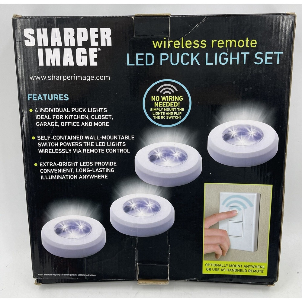 Sharper Image Wireless Remote LED 4 Light Puck Light Set New in Package NIP - Picture 9 of 9